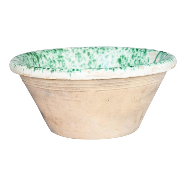 19th Century French Speckled Green Glazed Terracotta Tian Decorative Bowl For Sale