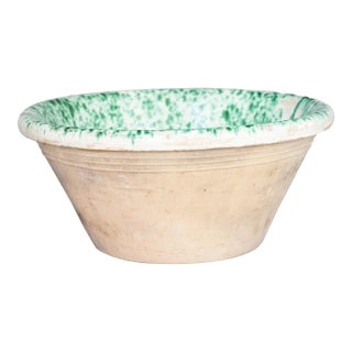 19th Century Italian Speckled Green Glazed Terracotta Passata Decorative Bowl For Sale