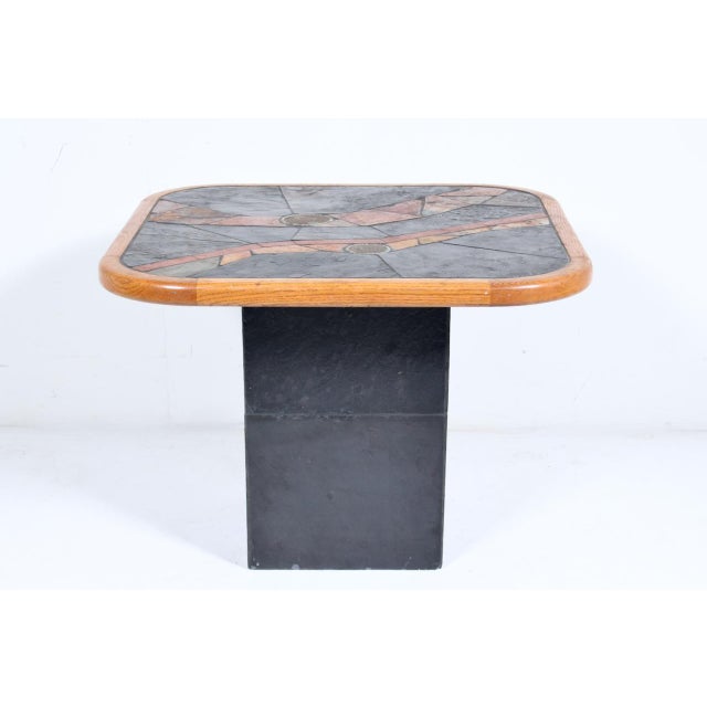 African V. Ramburrem African Slate, Brass & Wood Occasional Table, 1980's For Sale - Image 3 of 18