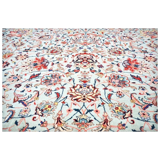 Textile Antique Persian Tabriz Emad Wool 10x12 Mint Green, Red & Pink Handmade Area Rug #9902603 For Sale - Image 7 of 9