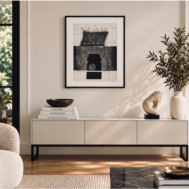 Mid-Century Black & White Geometric Abstract Painting, by Artist Scunio, 31.25” H X 24.25” W For Sale - Image 9 of 12