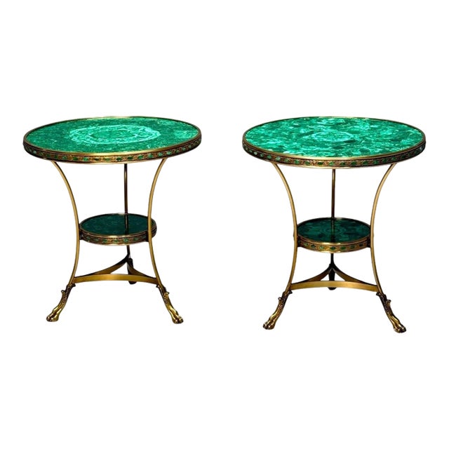 Louis XVI Style, Jeweled Gueridons, Malachite, Bronze, France, 20th C. For Sale