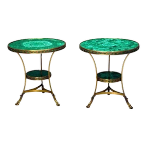 Louis XVI Style, Jeweled Gueridons, Malachite, Bronze, France, 20th C.