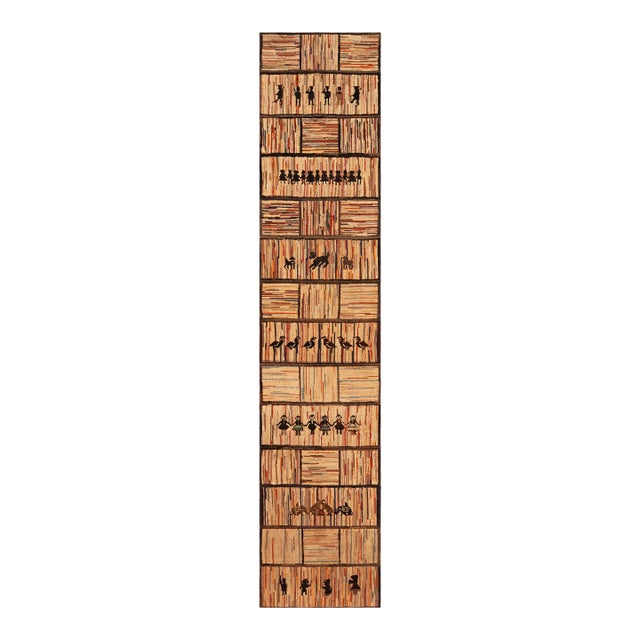 Nazmiyal Collection Antique American Hooked Runner Rug For Sale