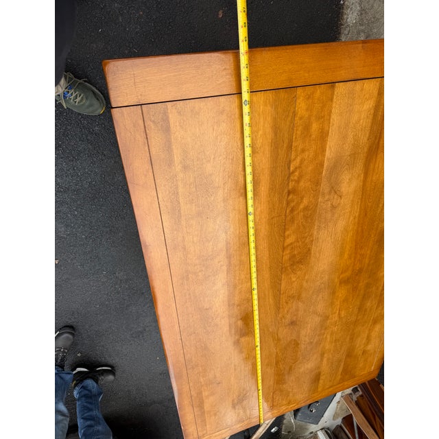 Vintage Cushman Colonial Creations Farmhouse Style Solid Maple Sawbuck Table With Trestle Base With 2 Leaves For Sale - Image 16 of 17