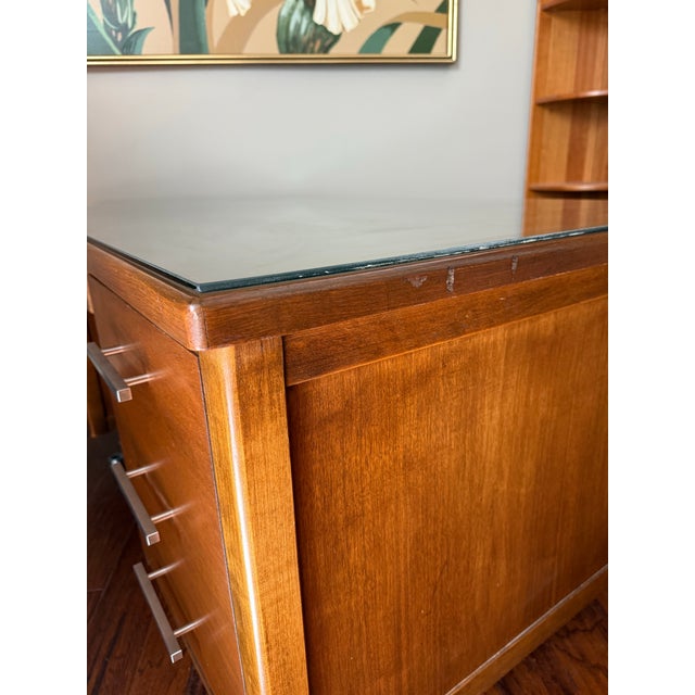 1950s Mid Century Walnut Executive Desk With Glass Top For Sale - Image 12 of 12