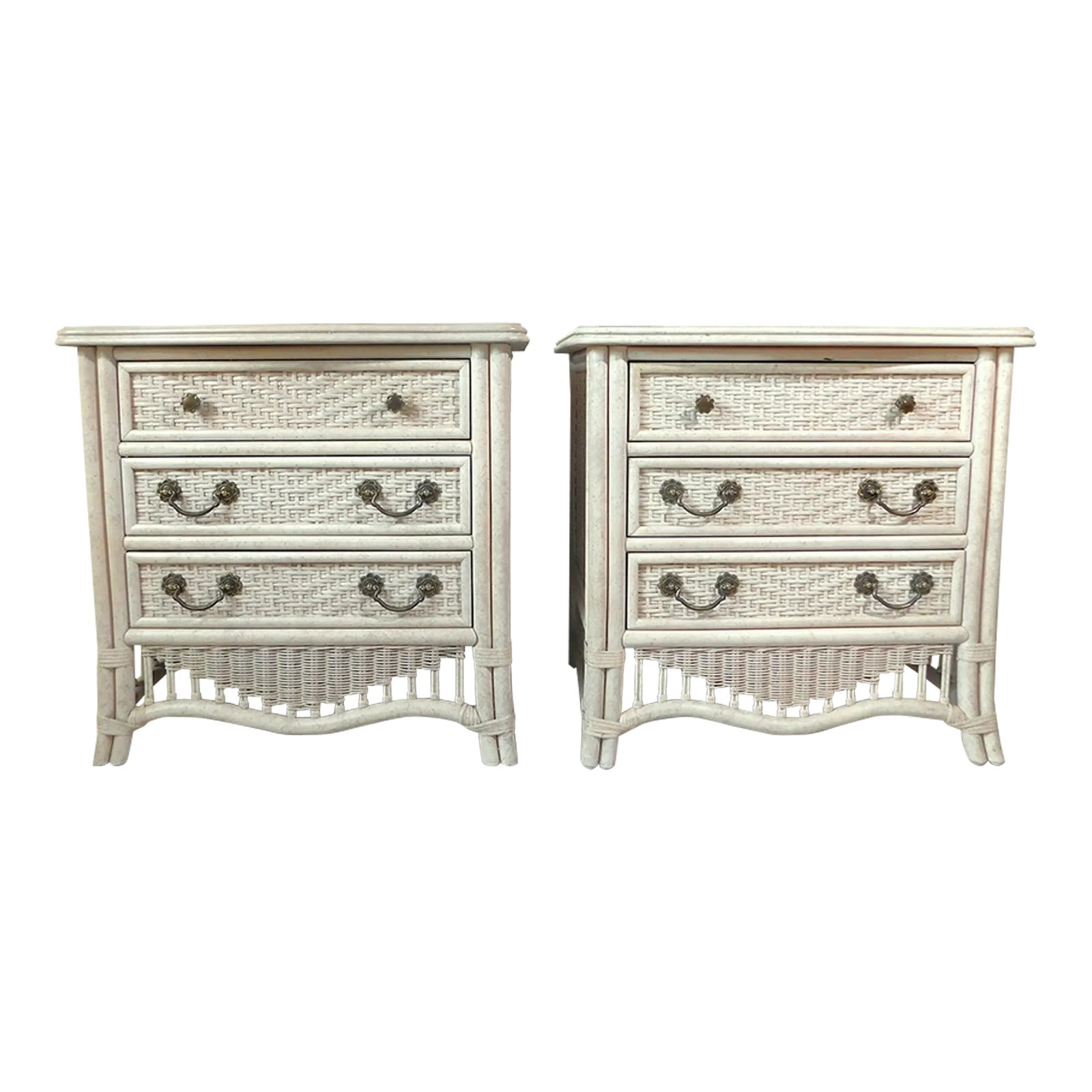 Pair Vintage Ficks Reed Whitewash Weaved Rattan Side/End Tables ...