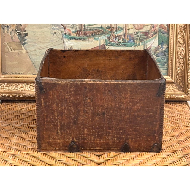 Wood Antique 19th Century Dovetailed Wooden Storage Box With Iron Reinforcements For Sale - Image 7 of 12