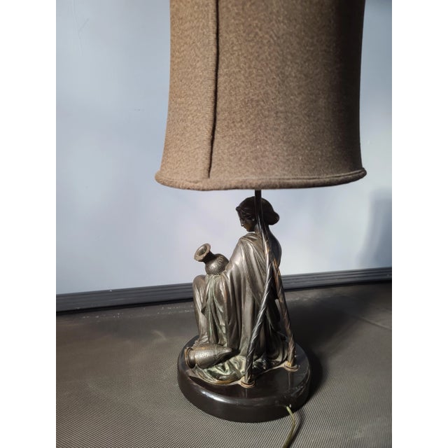 1970s 1970s Bronze Sculpture of Female Kneeling With Urn Table Lamp With Linen Shade For Sale - Image 5 of 8