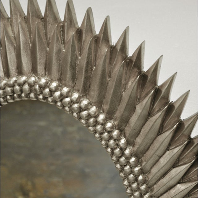 Contemporary Matthew Izzo Home Rita Silver Leaf Oval Starburst Wall Mirror For Sale - Image 3 of 4
