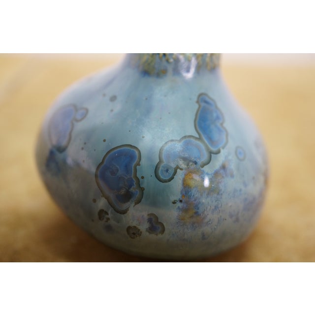 2 Vintage Blue Glazed Gourd Shaped Pinch Pot Pottery Bud Vases 2" For Sale - Image 10 of 14
