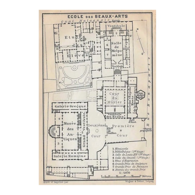 1907 Map of Ecole Des Beaux Arts Paris For Sale