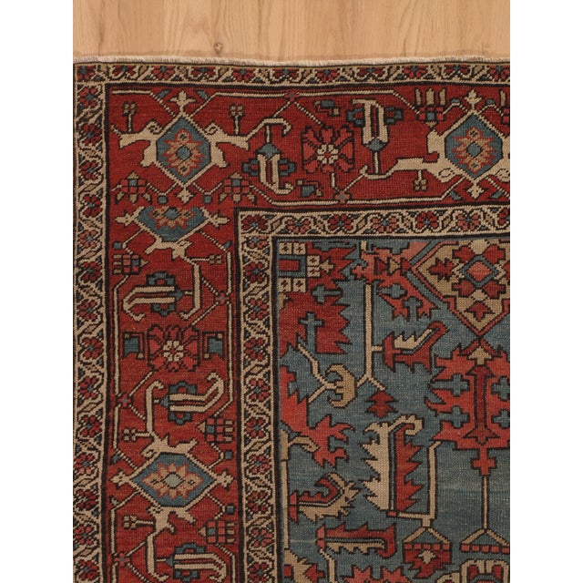 Antique Persian Serapi Carpet Handmade Wool Oriental Rug Rust, Ivory, Light Blue For Sale - Image 10 of 18