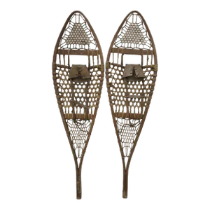 Vintage LL Bean Snowshoes With Original Labels Leather Bindings, Pair