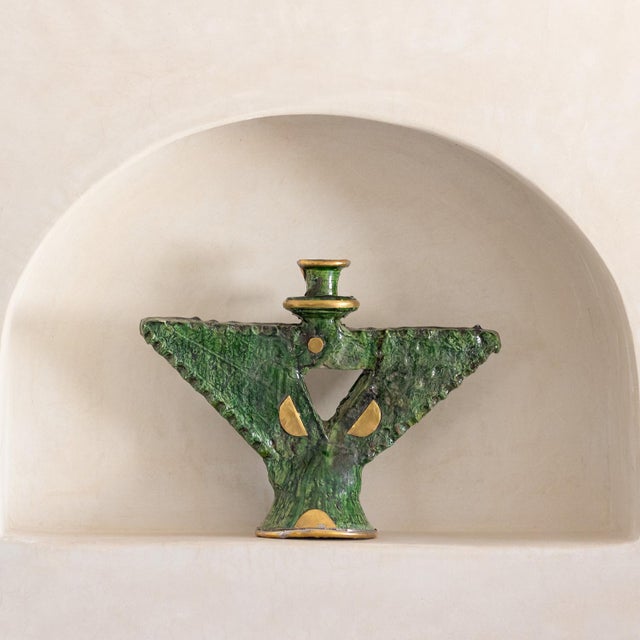 Tamegroute Green Glazed Ceramic Candle Holder | One of a Kind For Sale - Image 4 of 6