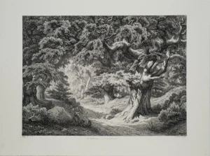 1990s Eugene Blery 'Le Charlemagne (Foret de Fontainblue)' Romanticism Gray France Etching