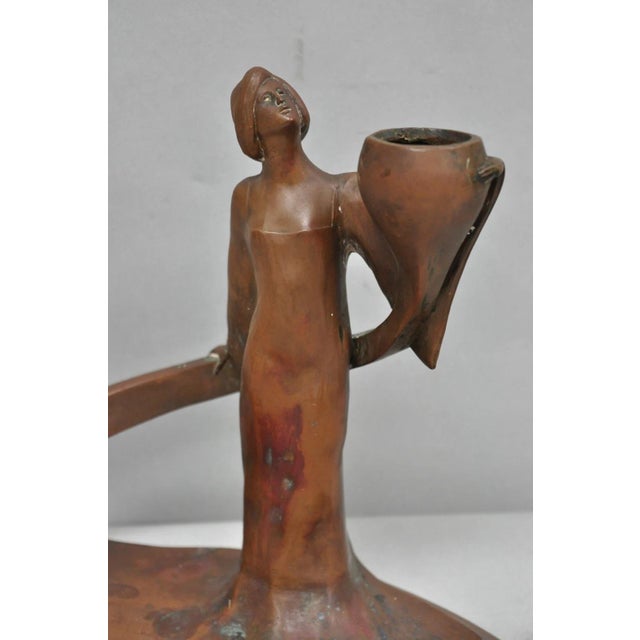 Art Nouveau Antique Art Nouveau Austrian Bronze Woman Figural Sculpture Candlestick Holder For Sale - Image 3 of 18