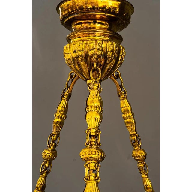 Art Deco Gilded Chandelier with Original Glass Shade, 1920s For Sale - Image 11 of 18