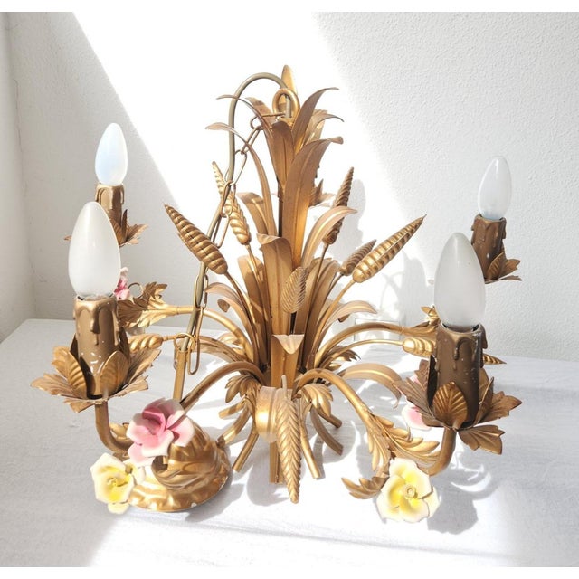 Chandelier with Porcelain Flowers by Neheim Hüsten, 1960s For Sale - Image 9 of 18