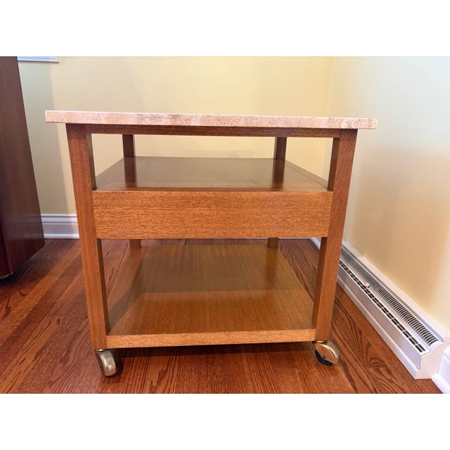 Mid-Century Modern 1960s Harvey Probber Travertine Top & Cane Drawer Side Table on Casters For Sale - Image 3 of 8