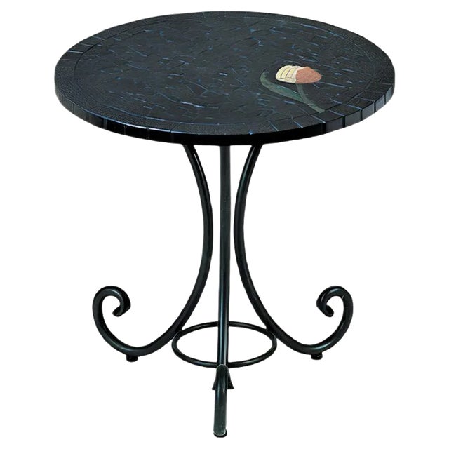 Round Italian Topaz Marble Mosaic Table by Egram For Sale