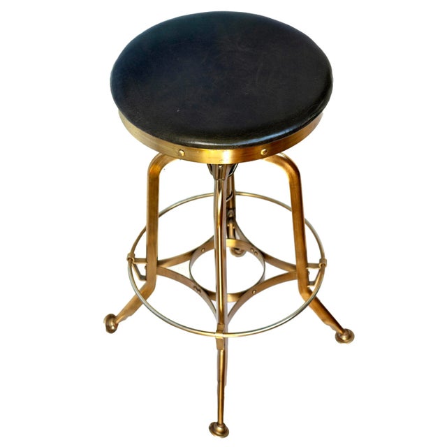 Animal Skin Vintage Restoration Hardware Brass Adjustable Stool For Sale - Image 7 of 8