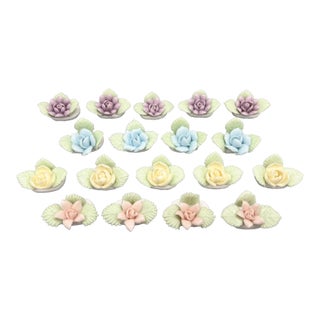 Set of 18 Vintage Ardalt Porcelain Floral Place Card Holders – Pastel Flowers – Spring Entertaining / Cottagecore / Romantic Tabletop For Sale