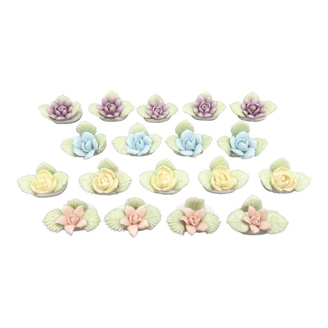 Set of 18 Vintage Ardalt Porcelain Floral Place Card Holders – Pastel Flowers – Spring Entertaining / Cottagecore / Romantic Tabletop For Sale