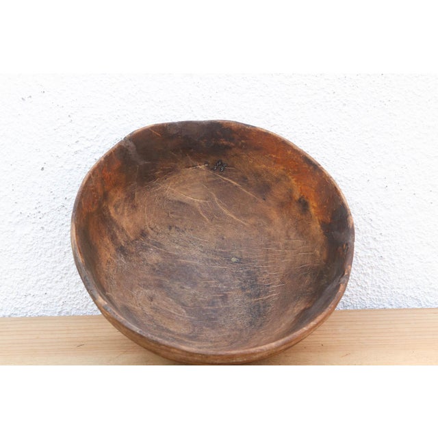 Handcarved African Rounded Wooden Bowl For Sale - Image 4 of 8