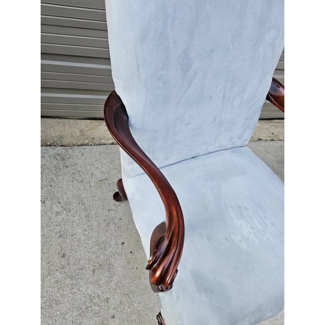 Late 20th Century Pair of Vintage Mahogany and Suede Gainsborough Armchairs For Sale - Image 5 of 7