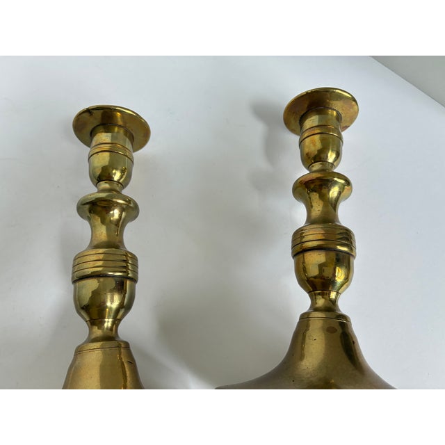Brass Antique Victorian Brass Beehive Candlestick Holders | a Pair For Sale - Image 8 of 11