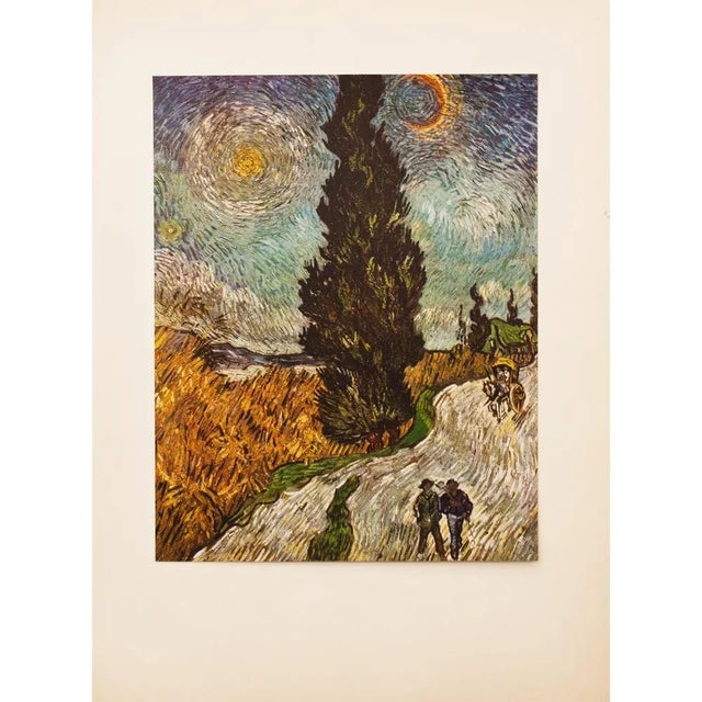 Dark Green 1950s After Vincent Van Gogh "The Road With Cypresses", First Edition Vintage Print For Sale - Image 8 of 9