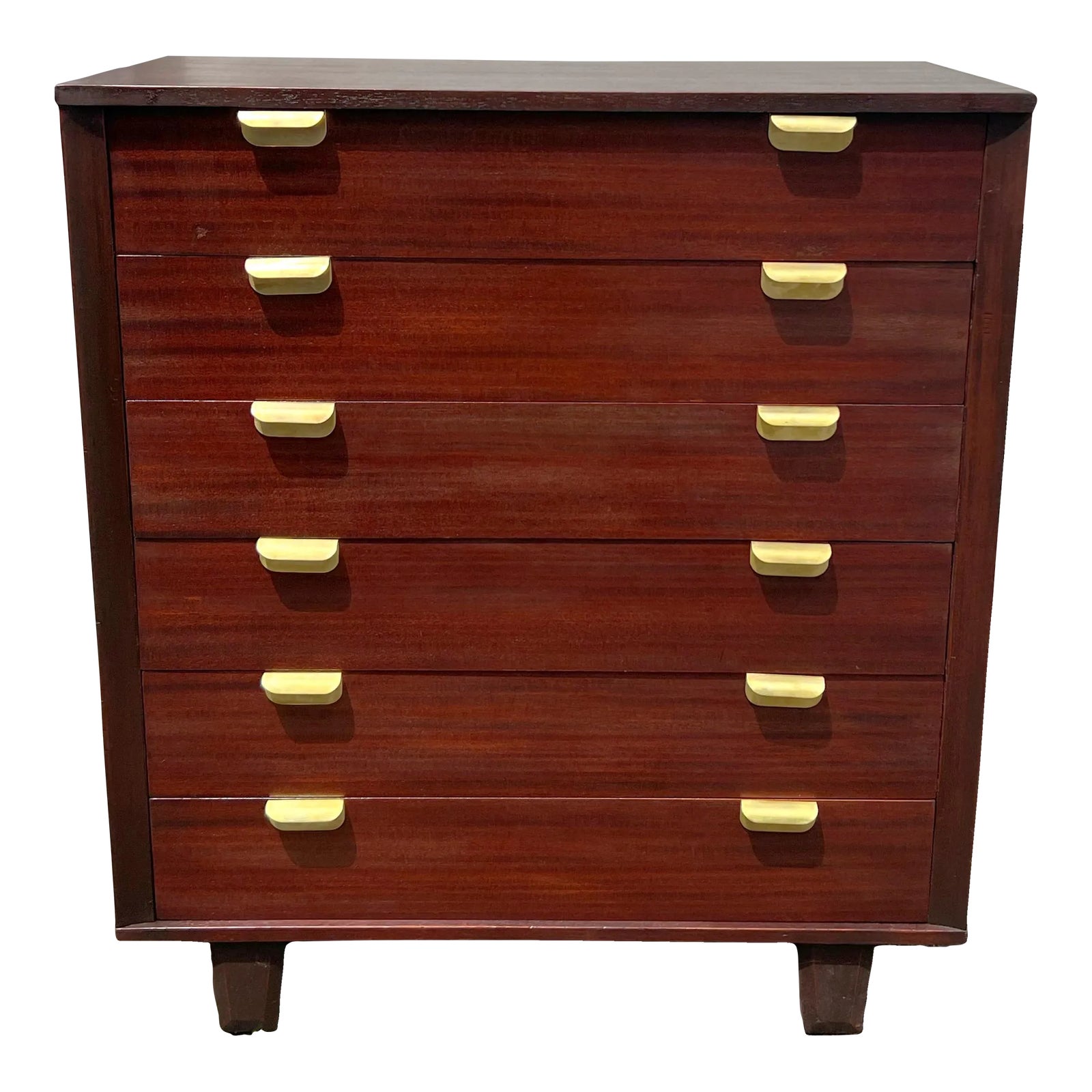 1930s Art Deco/Bauhaus Mahogany and Brass Highboy on Canted Legs | Chairish
