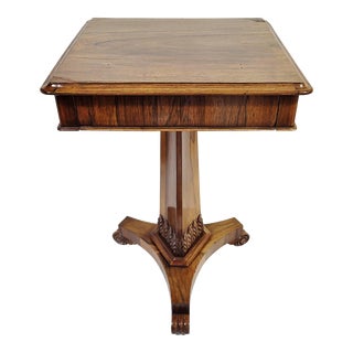19th Century English Carved Rosewood Single Drawer Side Table Work Desk For Sale