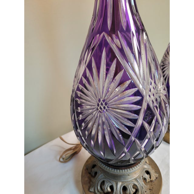 Mid-Century Modern A Pair of 1940s Cut Crystal Amethyst Table Lamps For Sale - Image 3 of 9
