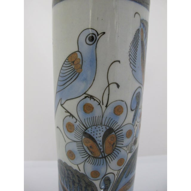 Mexican Ken Edwards El Palomar Blue Bird & Flower Tonala Mexico Folk Art Pottery 9" Vase For Sale - Image 3 of 11