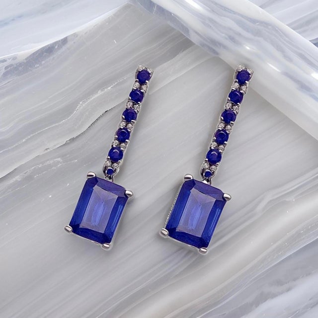 Traditional Natural Sapphire Dangle Earrings 14k Gold 2.01 Tcw Certified For Sale - Image 3 of 12