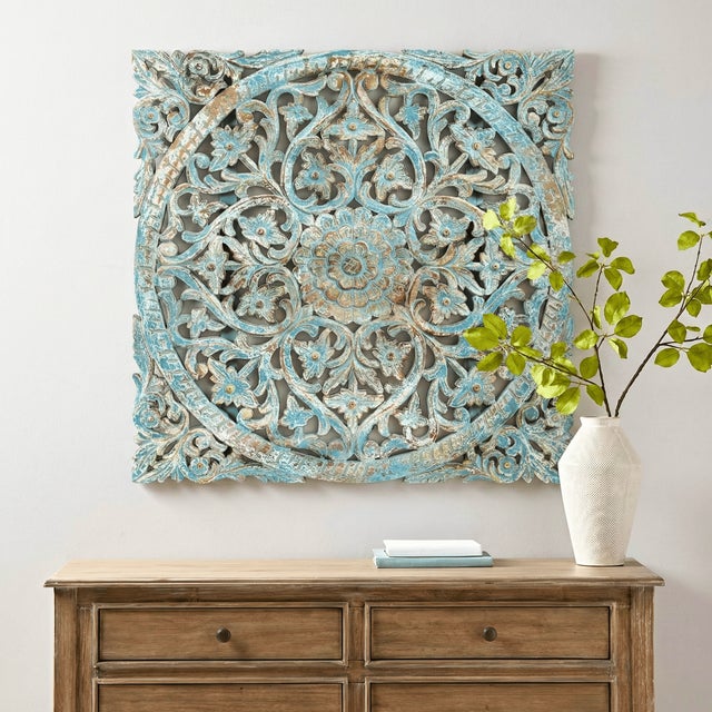 "Dimensions: 35"" W x 2"" D x 35"" H Features: • Lattice see through carved panel • 100% solid wood construction • Hand...