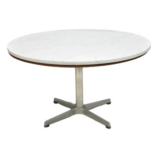 Vintage Mid Century Modern Knoll Style Pedestal Base Marble Top Coffee Table For Sale