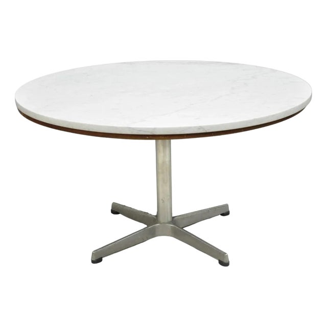 Vintage Mid Century Modern Knoll Style Pedestal Base Marble Top Coffee Table For Sale