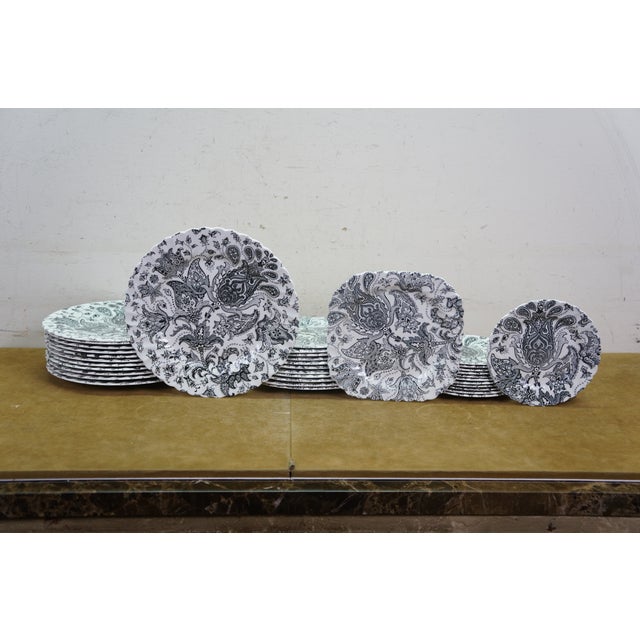 Late 20th Century Johnson Bros Paisley Dinnerware Set Service for 12 Black Transferware Iron - 95 pcs For Sale - Image 10 of 15