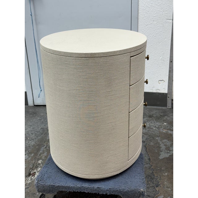 Kathy Kuo Beatrice Modern Classic Cream Painted Linen Oval Nightstand For Sale In San Francisco - Image 6 of 12