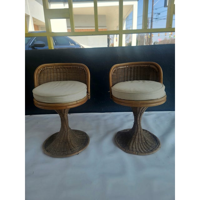 Rattan Wicker Swivel Vanity Stool For Sale In San Antonio - Image 6 of 9