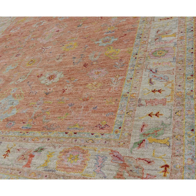 Textile Vibrant Floral Medley on Salmon Pink Hand-Knotted Rug by Keivan Woven Arts For Sale - Image 7 of 12