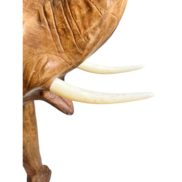 Vintage Moroccan Leather Elephant Sculpture, Handcrafted With Glass Eyes, 26.5” Tall For Sale - Image 12 of 18