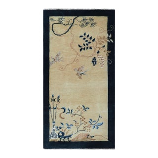 Rug & Kilim’s Chinese Art Deco Style Runner Rug, Floral Patterns on Cream White For Sale