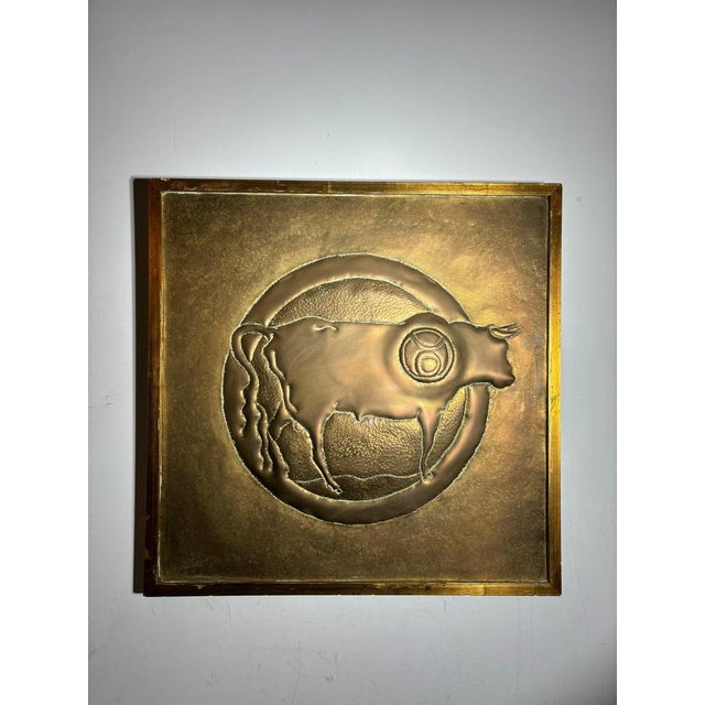 1970’s brass etched bull. designer unknown. 52 x 52 cm