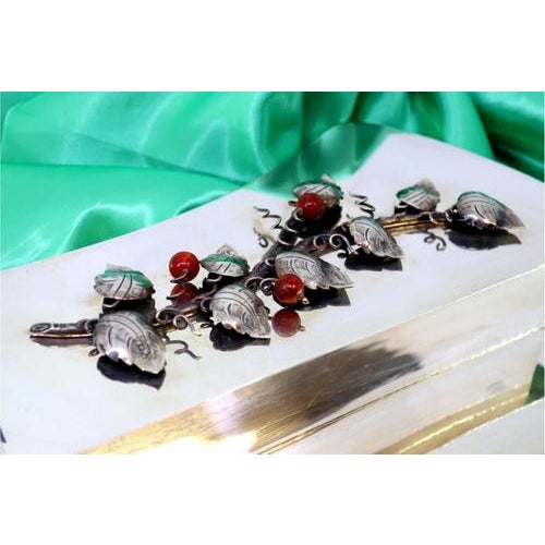 Modern Style Silver Vase with Leaves and Berries For Sale - Image 6 of 10