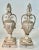 Nice pair of wooden finials with weathered distressed paint finish. Mounted on 1” square lucite base.