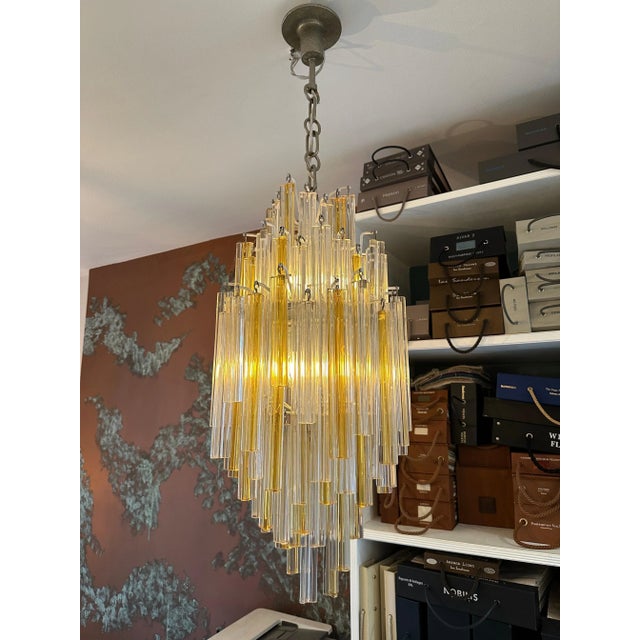 Gold Murano Amber and Clear Glass Pendant Light from Venini, 1960s For Sale - Image 8 of 11